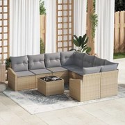vidaXL Conjunto de Sofá de Jardim 9 Peças com Almofadas Bege em Rattan Ecológico