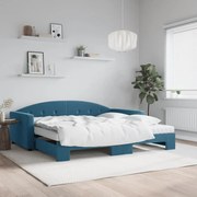 vidaXL Sofá-cama com gavetão e colchões 100x200 cm veludo azul