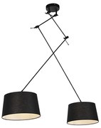 Candeeiro de suspensão preto com abajures de linho preto 35 cm 2-luzes - Blitz