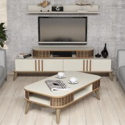 Conjunto de Mobiliário de Sala de Estar Eylül – Creme – Múltiplas Medi