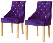 Cadeiras de jantar 2 pcs carvalho maciço e veludo roxo