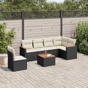 vidaXL 7 pcs conjunto de sofás p/ jardim c/ almofadões vime PE preto