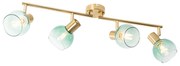 Ponto art déco dourado com vidro verde 4-light - Vidro Art Deco