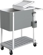 Outsunny Carro Térmico de 56 L com Rodas Prateleira Abre Garrafas Coletor de Tampas Dreno e Pega para Jardim 84x38x83 cm Cinzento | Aosom Portugal