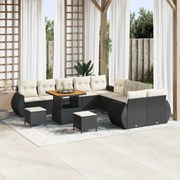 vidaXL Conjunto de Sofá de Jardim 13 Peças com Almofadas de Rattan e Poliéster Preto, Acácia.
