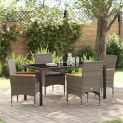 vidaXL Conjunto de jantar de jardim de 5 peças com almofadas cinzas em rattan sintético
