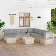 9 pcs conjunto lounge de paletes + almofadões madeira de abeto