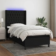 Cama box spring c/ colchão e LED 100x200 cm tecido preto