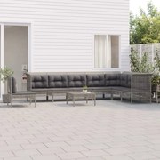 9 pcs conjunto lounge de jardim c/ almofadões vime PE cinzento