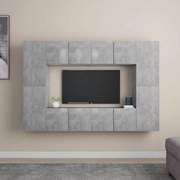 8 pcs conjunto de móveis de TV contraplacado cinzento cimento
