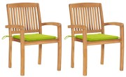 vidaXL Cadeiras jardim c/ almofadões verde brilhante 2 pcs teca maciça