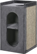 PawHut Tonel arranhador com 2 tocas para gatos, 1 superfície de repouso, tapete de arranhão em sisal, pelúcia, Cinza + Natural | Aosom Portugal