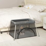 vidaXL Parque para bebés com colchão tecido de linho cinzento-escuro