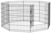 PawHut Parque para Cães 8 Painéis Dobráveis Gaiola Metálica para Animais de Estimação com Porta e Dupla Fechadura 76x61cm Preto