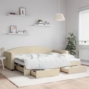 vidaXL Sofá-cama com gavetão e gavetas 90x200 cm tecido cor creme