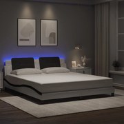 vidaXL Estrutura cama c/ luzes LED 180x200cm couro artif. branco/preto