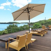 Chapéu de Sol de Jardim Ø230x216 cm com Teto Ajustável Abertura Manual Impermeável para Terraço Pátio Piscina Praia Caqui