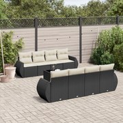 vidaXL 9 pcs conjunto de sofás p/ jardim c/ almofadões vime PE preto