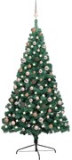 vidaXL Meia árvore Natal artificial pré-iluminada c/ bolas verde