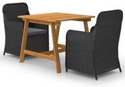 vidaXL 3 pcs conjunto de jantar para jardim preto