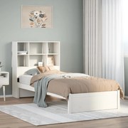 vidaXL Cama com estante sem colchão 90x200 cm pinho maciço branco