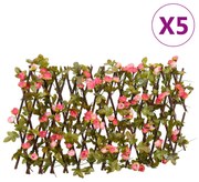 vidaXL Treliça hera artificial extensível 5 pcs 180x20 cm rosa escuro