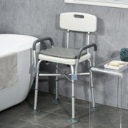 Cadeira de Duche para Idosos com Encosto Apoios de Braço Altura Ajustável Almofada Acolchoada Removível  53,5x52x80-90 cm Branco