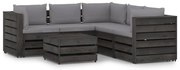 6 pcs conj. lounge jardim + almofadões madeira impreg. cinzento