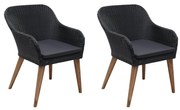 vidaXL Cadeiras de exterior c/ almofadões 2 pcs vime PE preto