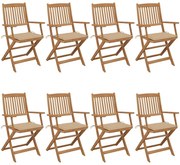 vidaXL Cadeiras de jardim dobráveis 8 pcs c/ almofadões acácia maciça