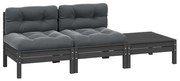 vidaXL 3 pcs conj. lounge jardim c/ almofadões pinho maciço cinzento