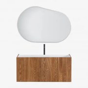 Conjunto De Móvel De Casa De Banho Suspenso Em Madeira Com Lavatório Integrado Fiore Castanho Fresno & Oval Led E Anti-embaciamento 120x80 Cm - Sklum