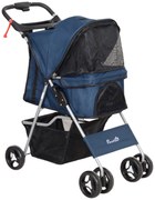 PawHut Carrinho para Animais de Estimação Dobrável com Capô Ajustável Cesta de Armazenamento 74x46x94 cm Azul Escuro | Aosom Portugal