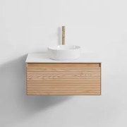 Conjunto De Móvel De Casa De Banho Suspenso Em Madeira De Freixo Tedrik Castanho Fresno & Cerâmica Redonda Branca Ø40 Cm Lenka & - Sklum