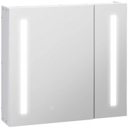kleankin Armário com Espelho de Casa de Banho com Luz LED Suspenso 2 Portas e Interruptor Tátil Estilo Moderno 70x15x65 cm Branco | Aosom Portugal