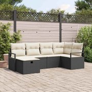 vidaXL Conjunto de Sofá de Jardim com 6 Peças e Almofadas Pretas