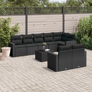 vidaXL 9 pcs conjunto de sofás p/ jardim c/ almofadões vime PE preto