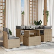 vidaXL 6 pcs conjunto de sofás p/ jardim com almofadões vime PE bege