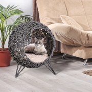 Cama Caverna de vime para gatos ou animais de estimação Pequenos com base de tripé e almofada de algodão  52x58 cm Cinza prateado