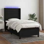 Cama box spring c/ colchão e LED 80x200 cm tecido preto