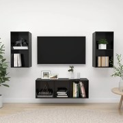vidaXL 3 pcs conjunto móveis de TV derivados madeira preto brilhante
