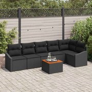 vidaXL Conjunto de Sofá de Jardim de 7 Peças com Almofadas Pretas em Rattan e Poliéster