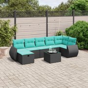 vidaXL 8 pcs conjunto de sofás p/ jardim c/ almofadões vime PE preto