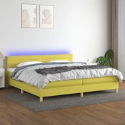 Cama box spring c/ colchão e LED 200x200 cm tecido verde