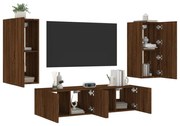 vidaXL 4 pcs móveis parede TV c/ LEDs deriv. madeira carvalho castanho
