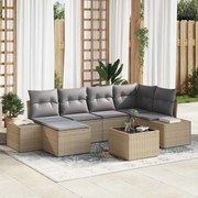 vidaXL Conjunto de Sofá de Jardim com 7 Peças da , Almofadas Pretas em Rattan