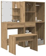 vidaXL Conjunto penteadeiracom LED deriv. madeira carvalho artisiano