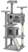 PawHut Arranhador para Gatos com Postes de Sisal Plataformas Cavernas Bolas Pendentes e Redes 49x49x138 cm Cinza Claro | Aosom Portugal