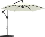 Outsunny Guarda-sol suspenso aprox. Ø300 cm com mecanismo de travamento, manivela, base e pesos Creme branco | Aosom Portugal
