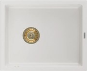 Mexen Pedro lava-louça de granito 1-cuba 560 x 460 mm, branco, sifão dourado - 6508561000-20-G
